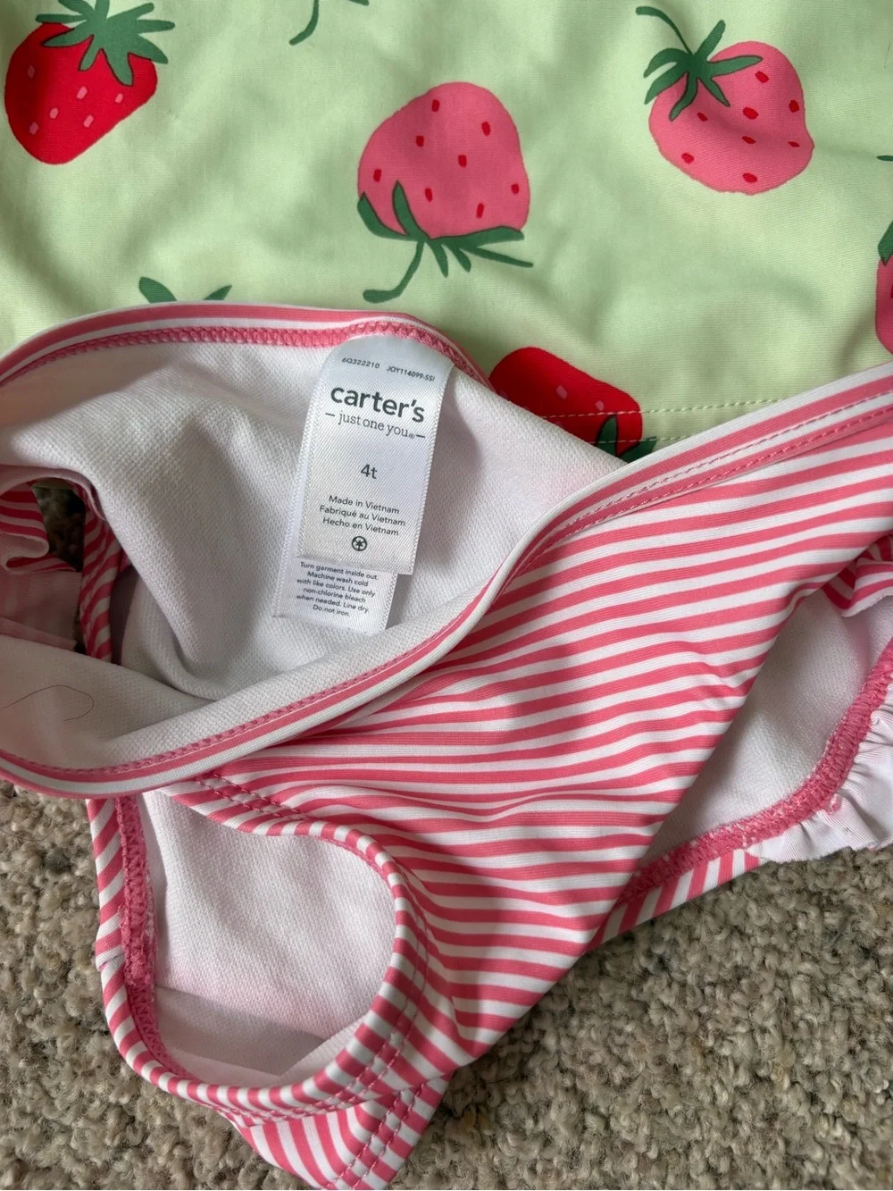 Carters Baby Toddler Girl Swimsuit 4T Rashguard Bottoms Strawberry Pink Green
